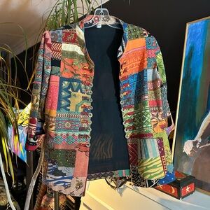 Vintage 90s Y2K Hippie Boho Eclectic Patchwork Women's Blazer XL Cotton